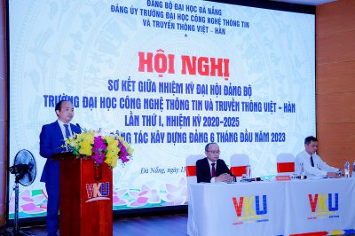 Hội nghị sơ kết giữa nhiệm kỳ Nghị quyết Đại hội Đảng bộ Trường Đại học Công nghệ Thông tin và Truyền thông Việt - Hàn lần thứ I, nhiệm kỳ 2020 - 2025 và sơ kết công tác xây dựng Đảng 6 tháng đầu năm 2023